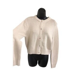 Jessica Simpson classic chunky knit ribbed neckline cream cardigan‎ size large